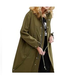 Goldie Olive Utility Jacket with Faux Fur Hood